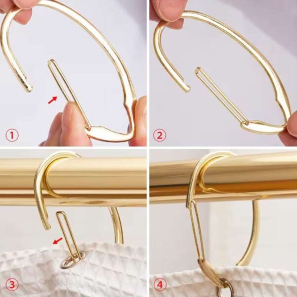Rustproof Zinc Shower Curtain Hook Rings for Bathroom in Gold (12-Set)